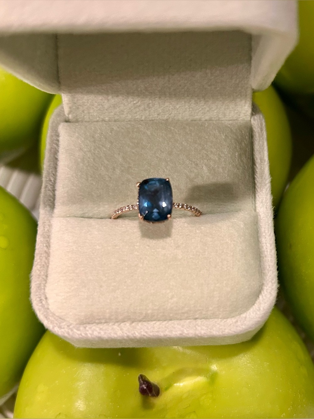 Cushion Cut 1.3 Ct Blue Sapphire Solitaire Ring with Pave Band - Women Jewelry